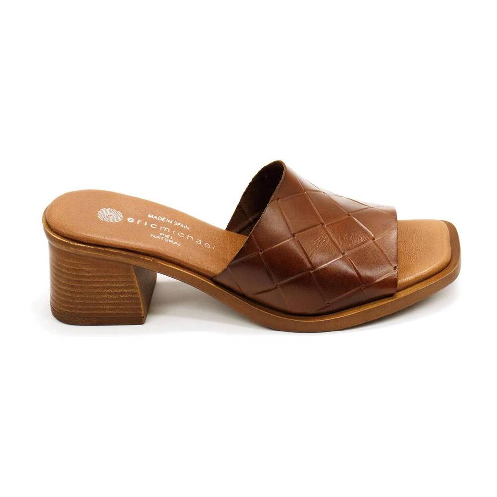 NEW ERIC MICHAEL women's vicky slip-on leather heels in tan